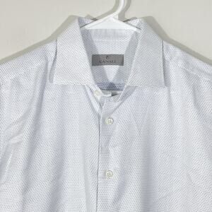 Canali 1934 Dress Shirt 16 (41) White & Blue Pinpoint Dot Cotton Button Up
